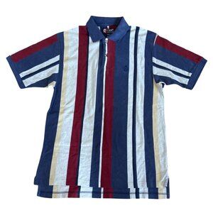 Chaps Ralph Lauren Polo Shirt LG Mens Striped Short Sleeve Blue Red Wht Y2K Vtg